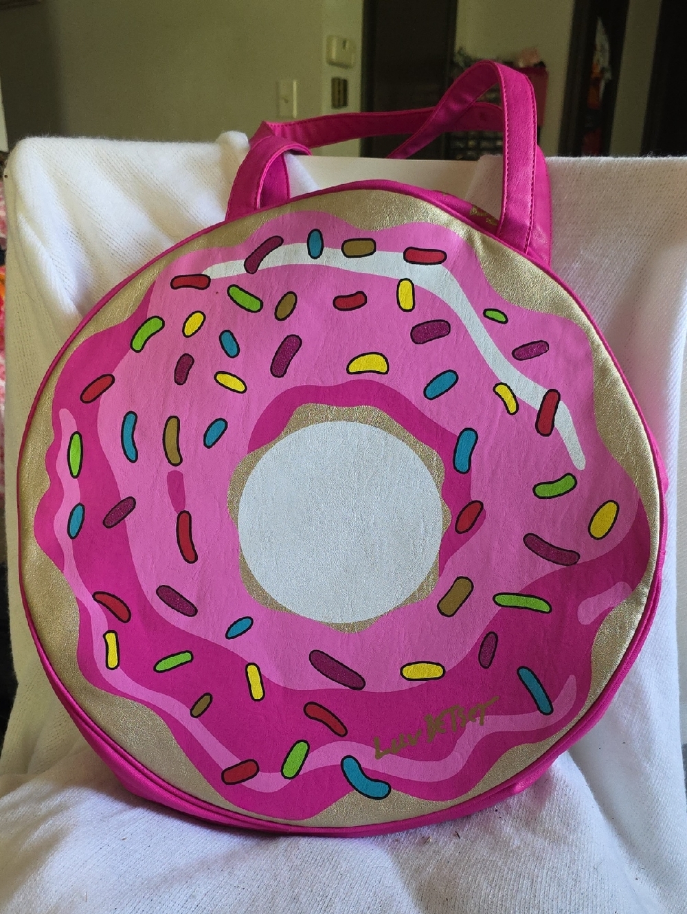 Betsey Johnson Pink Donut Picnic/ Tote Bag with Multicolor Sprinkles